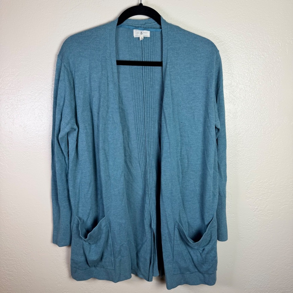 Lou & Grey Womens S Teal Blue Open Front Cardigan Coastal Grandma Comfy Soft